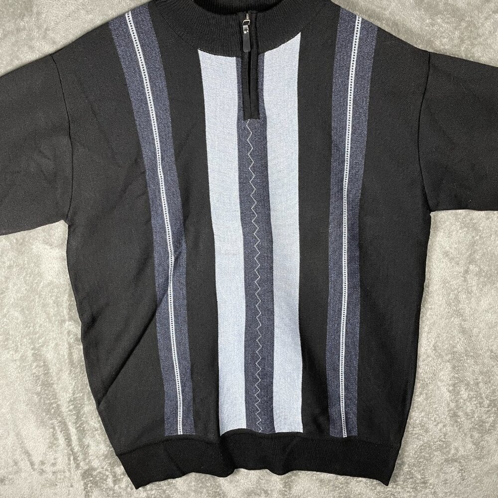 Johnny J 1/4 Zip Pullover Sweater Men's Large Navy Black Mock Neck Warm Knit - Picture 6 of 6